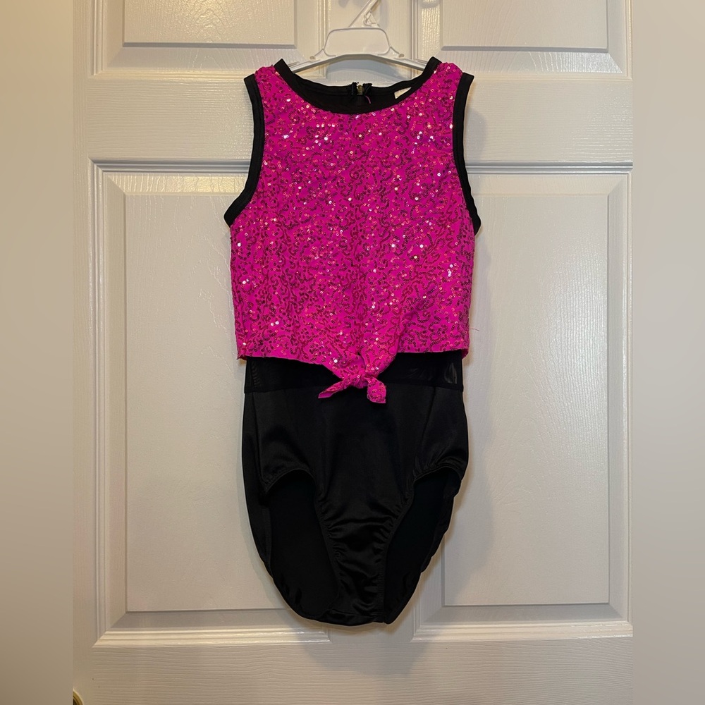 Weissman Dancewear Costume Girls size SA Pink Black Sequin leotard